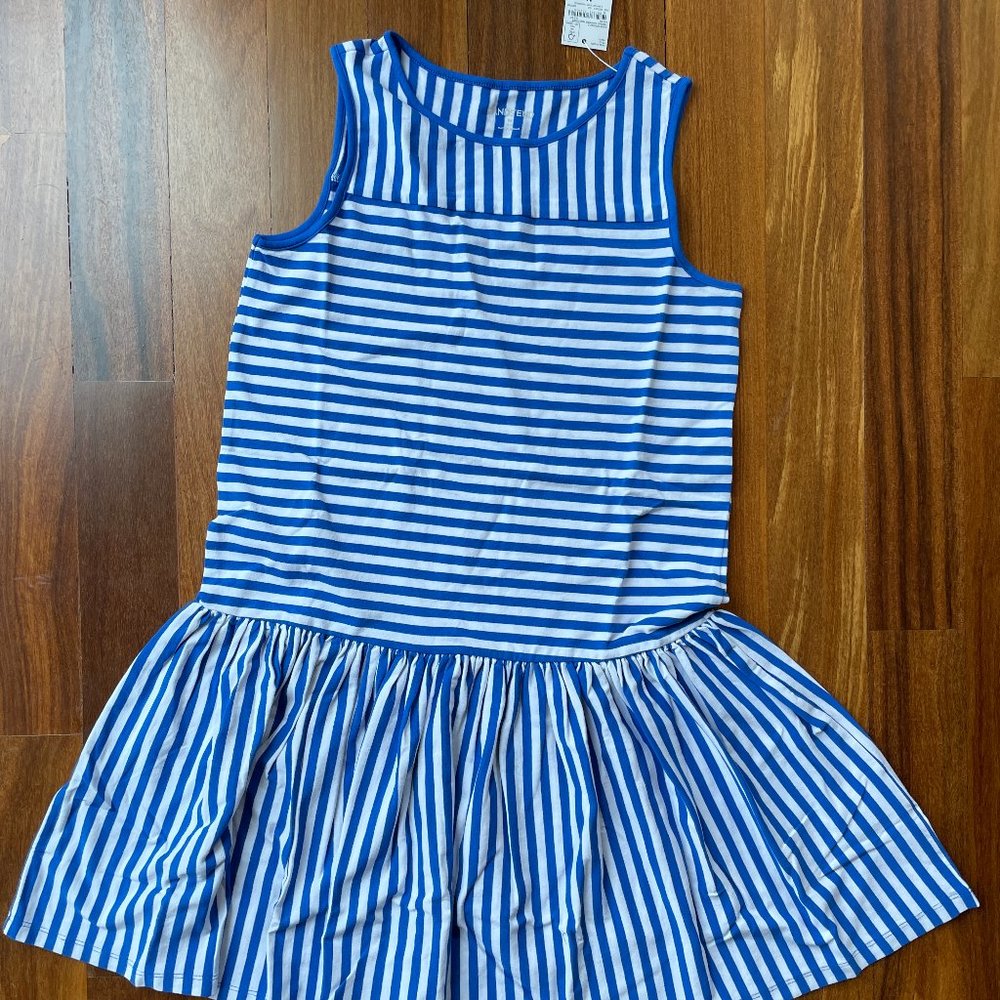 NEW Lands’ End Sz 10-12 Sleeveless Blue / White Striped Knit drop waist Dress